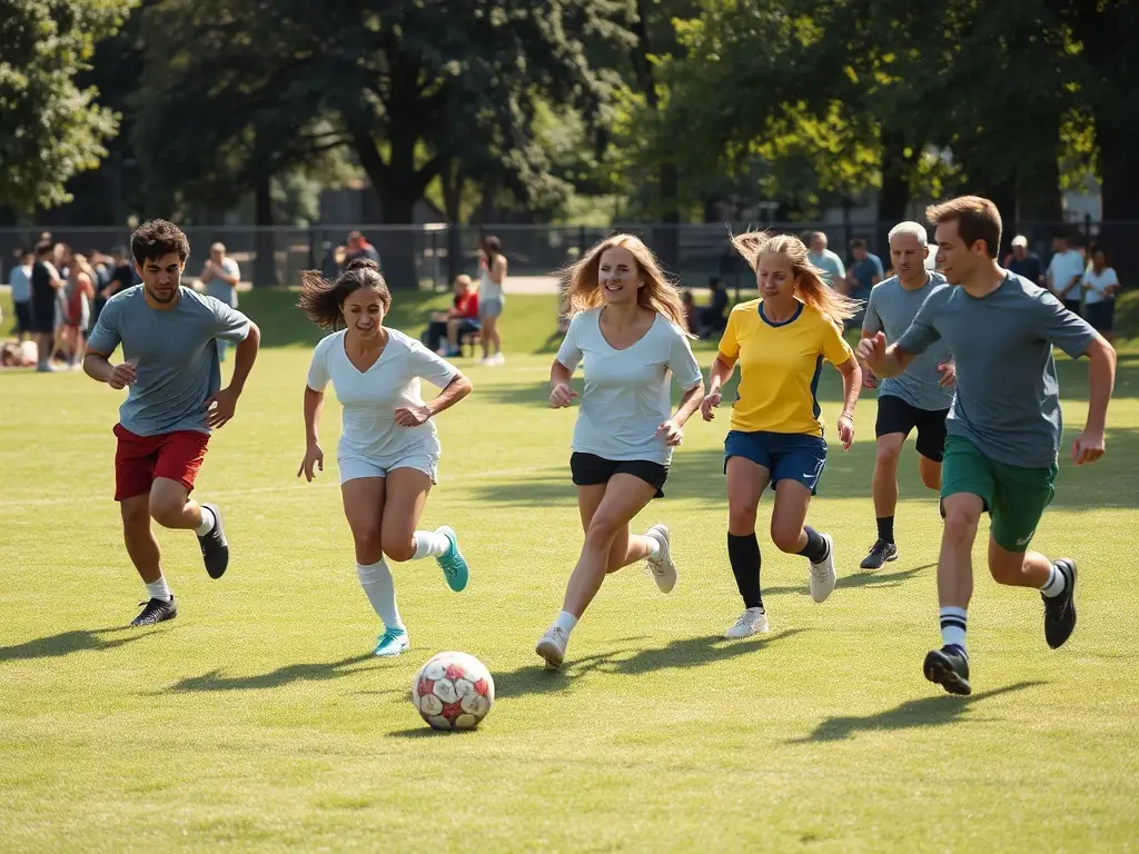 A heartwarming image of community members of all ages participating in a local sports event, showcasing inclusivity and community spirit.